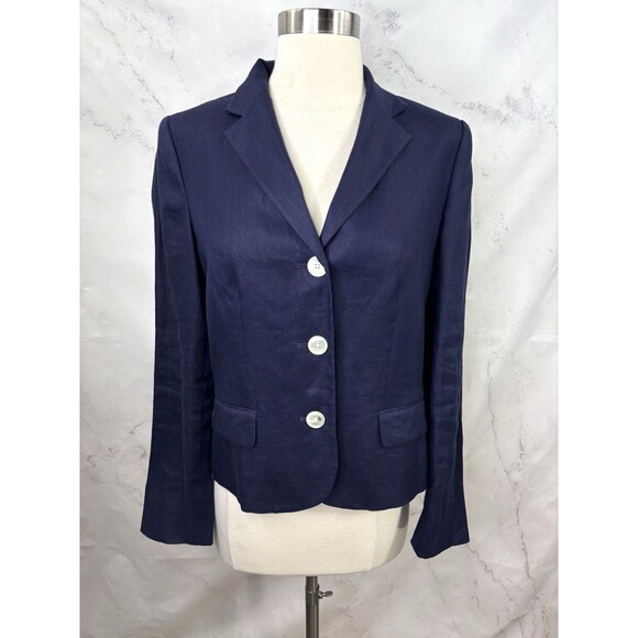 Lauren Ralph Lauren Jackets & Blazers - Lauren Ralph Lauren Navy Linen Blazer Jacket Coat Womens 10 P Lined Officecore